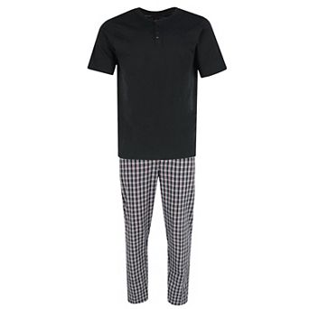 Ten West Apparel Men's Henley Short Sleeve and Plaid Pajama Pant Set