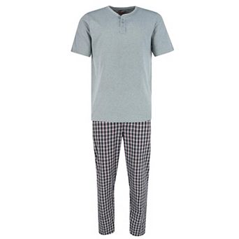 Ten West Apparel Men's Henley Short Sleeve and Plaid Pajama Pant Set