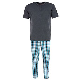 Ten West Apparel Men's Henley Short Sleeve and Plaid Pajama Pant Set