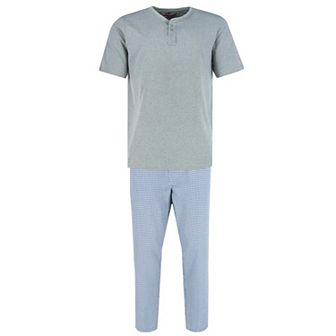 Ten West Apparel Men's Henley Short Sleeve and Plaid Pajama Pant Set