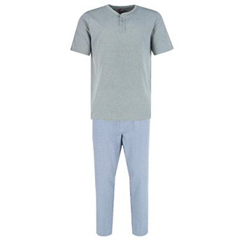 Ten West Apparel Men's Henley Short Sleeve and Plaid Pajama Pant Set