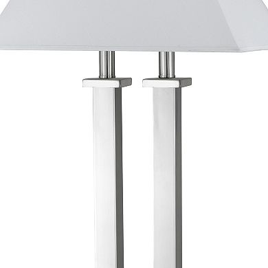 60W x 2 Desk Lamp with Trapezoid Shade and Power, Silver and White
