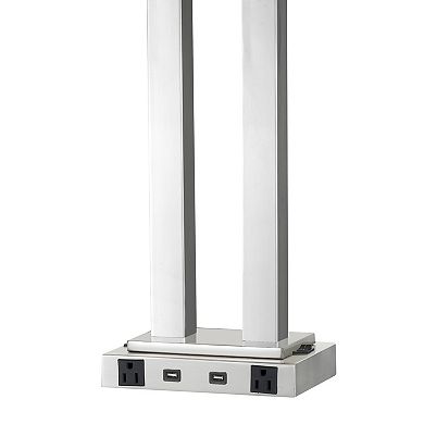 60W x 2 Desk Lamp with Trapezoid Shade and Power, Silver and White
