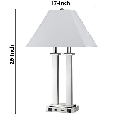 60W x 2 Desk Lamp with Trapezoid Shade and Power, Silver and White