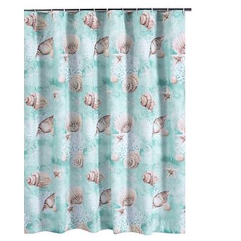 Logan 72 Inch Shower Curtain, Coastal Light Blue Conch Shells Print