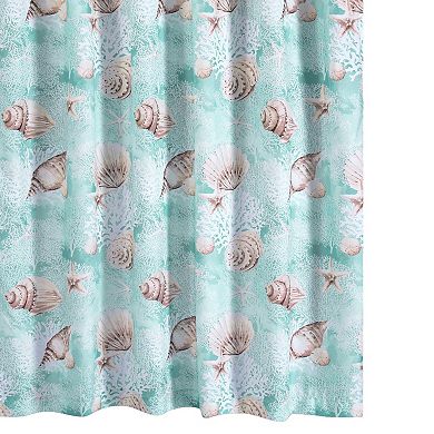 Logan 72 Inch Shower Curtain, Coastal Light Blue Conch Shells Print