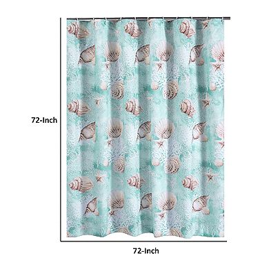 Logan 72 Inch Shower Curtain, Coastal Light Blue Conch Shells Print