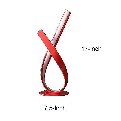 17 Inch Accent Table Lamp, Ribboned Bow, Round Base, Led Lighting, Red
