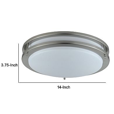 14 Inch Modern Ceiling Lamp With Frosted Acrylic Plate, Steel Trim, White
