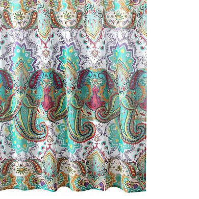 Vana 72 Inch Shower Curtain, Microfiber Fabric, Blue and Red Paisleys Print