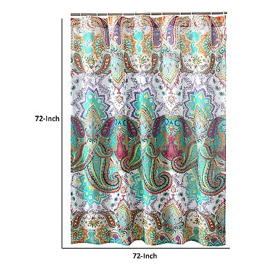 Vana 72 Inch Shower Curtain, Microfiber Fabric, Blue and Red Paisleys Print