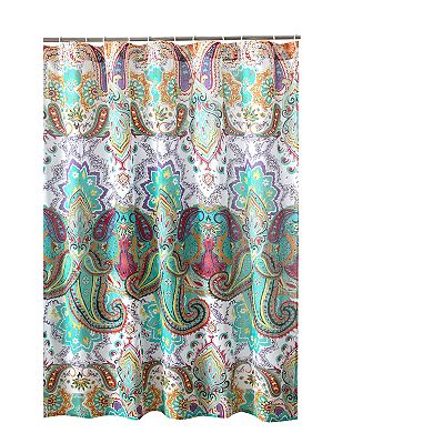 Vana 72 Inch Shower Curtain, Microfiber Fabric, Blue and Red Paisleys Print