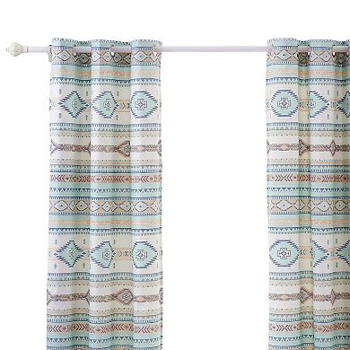 Kiev 84 Inch Window Curtains, Microfiber Blue Southwest Design, Grommets