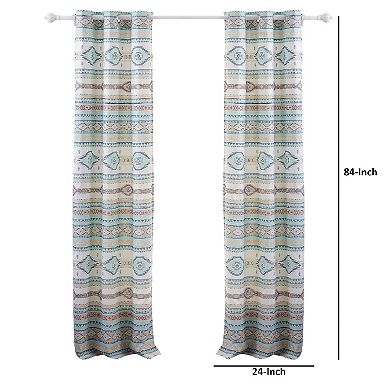Kiev 84 Inch Window Curtains, Microfiber Blue Southwest Design, Grommets