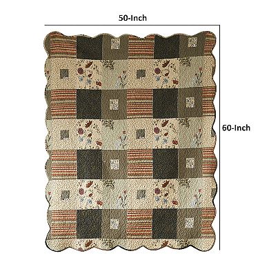 50 x 60 Cotton Quilted Throw Blanket with Fill, Wild Flowers, Multicolor