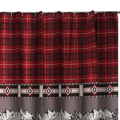 Sofia 72 Inch Bear Shower Curtain, Red and Black Plaid, Poly Microfiber
