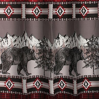 Sofia 72 Inch Bear Shower Curtain, Red and Black Plaid, Poly Microfiber