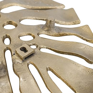 Linzo 19 Inch Aluminum Wall Hanging Bowl, Monstera Leaf, Bright Gold Finish