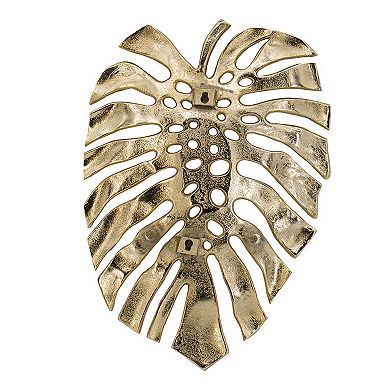 Linzo 19 Inch Aluminum Wall Hanging Bowl, Monstera Leaf, Bright Gold Finish
