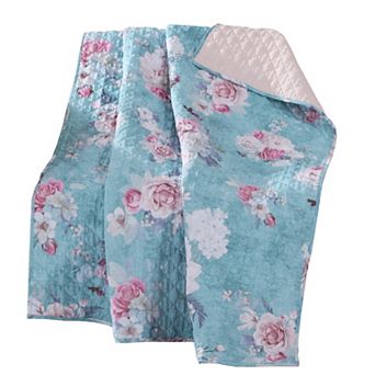 50 x 60 Inch Microfiber Throw Blanket, Floral Print, Blue, Pink, White
