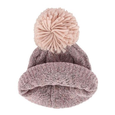 David & Young Women's Chevron Knit Winter Beanie with Matching Yarn Pom