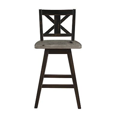 Farmhouse Swivel Counter Height Chair with X Shaped Back, Set of 2, Antique Gray, Black