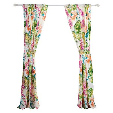 Porto 84 Inch Panel Window Curtains, Tropical Palm Leaves, Green and Blue