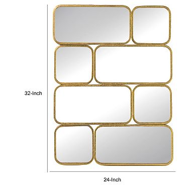 32 Inch Luxury Wall Decor Mirror, 8 Gold Finished Curved Metal Frames