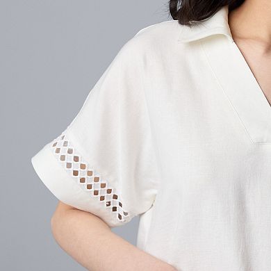 Women's Simply Vera Vera Wang Openwork Trim Short Sleeve Shirt