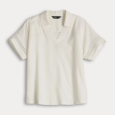 Women's Simply Vera Vera Wang Openwork Trim Short Sleeve Shirt