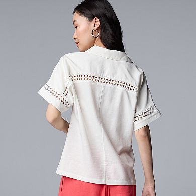 Women's Simply Vera Vera Wang Openwork Trim Short Sleeve Shirt