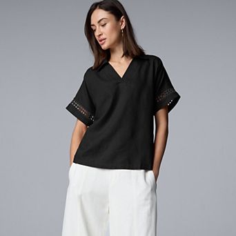 Women's Simply Vera Vera Wang Openwork Trim Short Sleeve Shirt