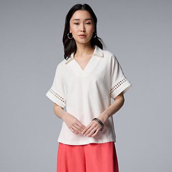 Women's Simply Vera Vera Wang Openwork Trim Short Sleeve Shirt