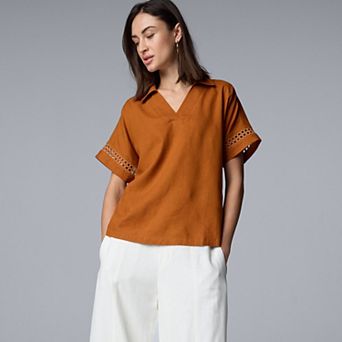 Women's Simply Vera Vera Wang Openwork Trim Short Sleeve Shirt