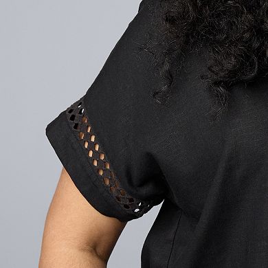 Plus Size Simply Vera Vera Wang Openwork Trim Sleeves Shirt