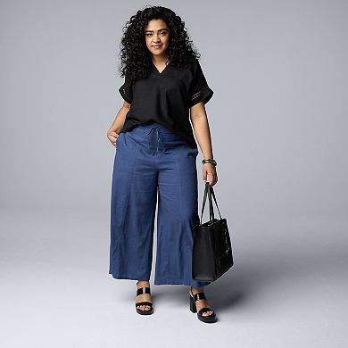 Plus Size Simply Vera Vera Wang Openwork Trim Sleeves Shirt