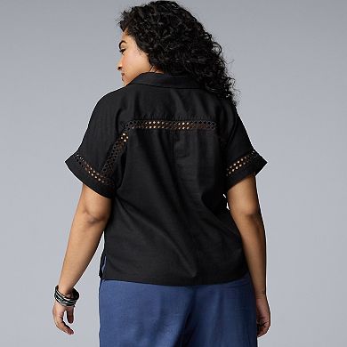 Plus Size Simply Vera Vera Wang Openwork Trim Sleeves Shirt