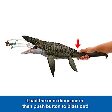Mattel Jurassic World Bite 'N Blast Mosasaurus Action Figure with Mini Dilophosaurus