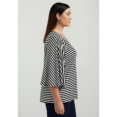 June & Vie Women's Plus Size Flared Raglan Sleeve Breton Tee