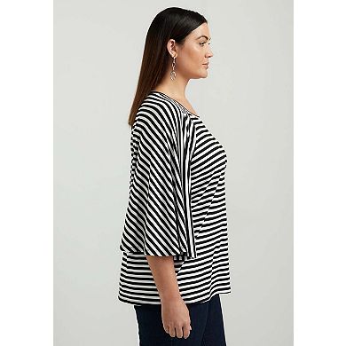 June & Vie Women's Plus Size Flared Raglan Sleeve Breton Tee