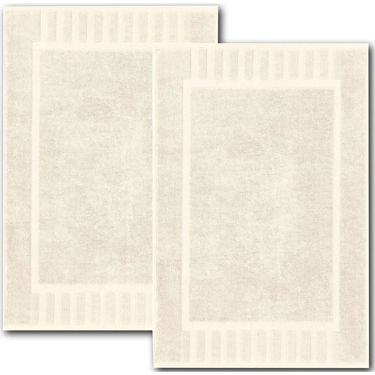 White Classic Luxury Cotton Bath Mats Set of 2, High Absorbent Floor Shower Towels 22x34" - Ivory