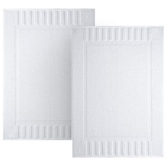 White Classic Luxury Cotton Bath Mats Set of 2, High Absorbent Floor Shower Towels 22x34"