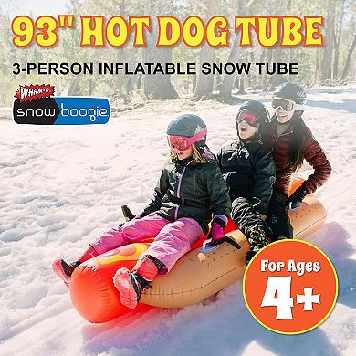 Wham-O Snowboogie Hot Dog 93 Inch, 3-Person Inflatable Snow Tube with Reinforced Handles - 2PK