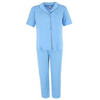 PJ Couture Women's Short Sleeve and Pants Notch Collar Pajama Set
