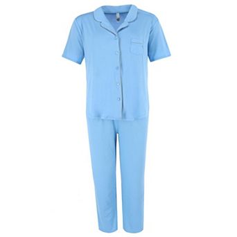 PJ Couture Women's Short Sleeve and Pants Notch Collar Pajama Set