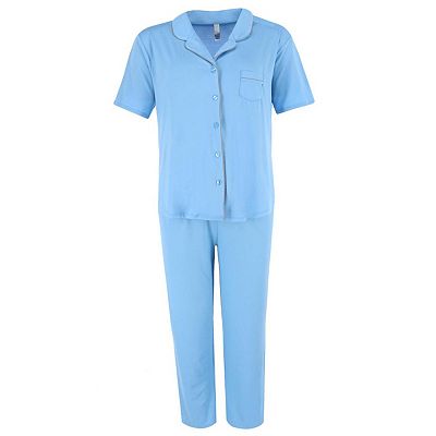 PJ Couture Women's Short Sleeve and Pants Notch Collar Pajama Set