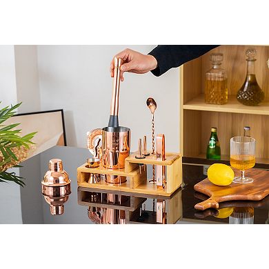 Touch Of Mixology Premium 14-Piece Stainless Steel Bartender Kit With Bamboo Stand