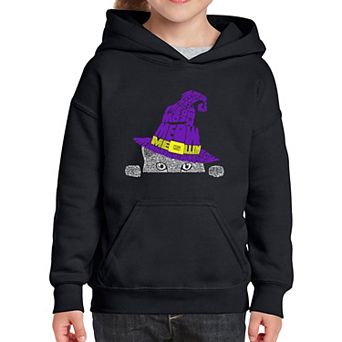 Peeking Witch Cat - Girl's Word Art Hooded Sweatshirt