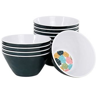 12 pc 6 Inch Melamine Bowl Set in Leaf Decal Teal