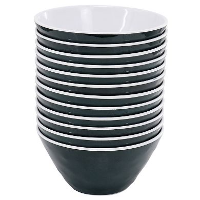 12 Piece 6 Inch Melamine Bowl Set in Leaf Decal Teal